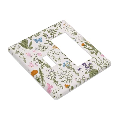 Botanical Herbs Floral Vintage Butterfly Wildflowers Outlet Covers 1 Toggle 1 Rocker Combination Decorative Wall Plate Electrical Switch Plates Light Switch Cover Plate for Farmhouse Living Room Decor - color: Botanical Herbs Floral Vintage Butterfly Wild