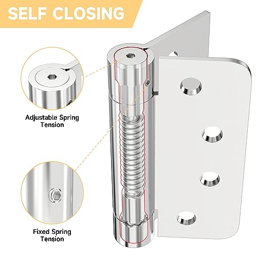 Self-Closing Door Hinges 4Inch 304 Stainless Steel Hinges Spring Hinge Heavy Duty Hinges with Square Rounded 5/8" Radius Corner Adjustable Tension 2 Pack - style: C hole - Square&Round