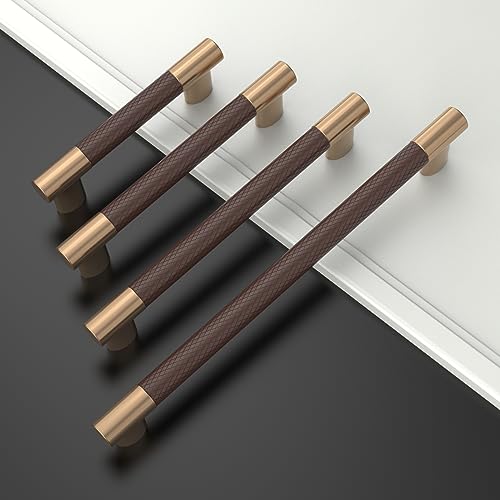 Champagne Bronze & Brown Knurled Kitchen Cabinet Pulls 5 Inch 10 Pack - color: Brown and Champagne, size: 5" Hole Center