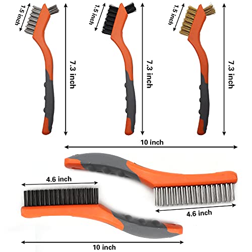 MAXMAN Wire Brush Set 5Pcs, Nylon/Brass/Stainless/Carbon, Rust/Weld Remove