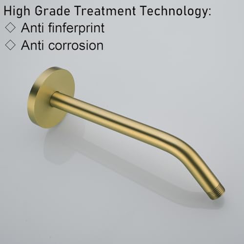 RANDOM 10 Inch Brushed Gold Shower Arm with Flange,90 Degree Rain Shower Head Extension Arm.RD91018-10-BG - color: 10″ Brushed Gold(Round Flange)