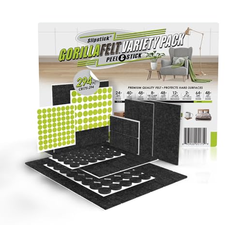 Slipstick Gorilla Felt Furniture Pads (294 Piece Variety Pack) Premium Furniture Pads & Chair Leg Floor Protectors for Hardwood Floors & Hard Surfaces - size: 294 Piece Variety Pack
