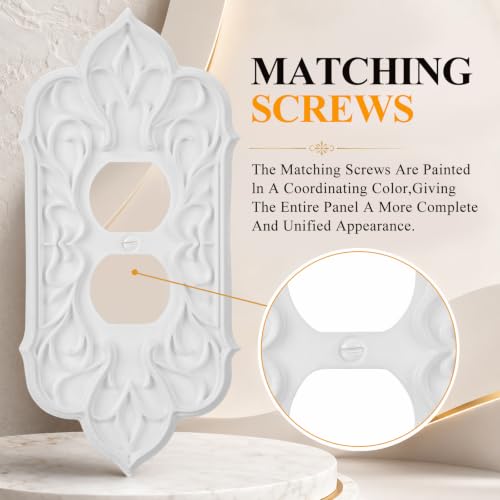 2 Pcs Baroque Decorative Duplex Outlet Covers, White Plastic - style: Outlet Cover