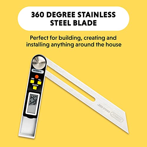 General Tools T-Bevel Gauge & Protractor - Digital Angle Finder with Full LCD Display & 8" Stainless Steel Blade
