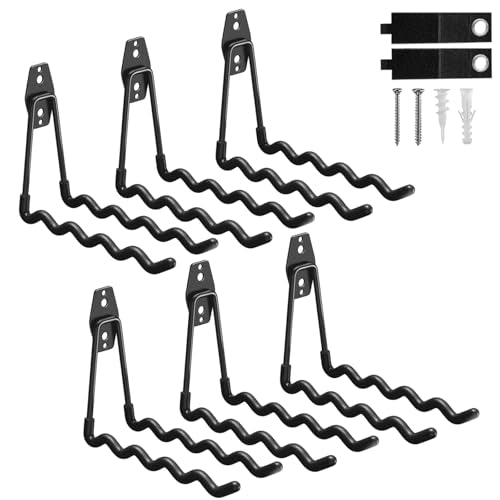 6 Pack Garage Hooks Heavy Duty with Anti-Slip Coating, Steel Utility Wave Hooks for Hanging Ropes, Bikes, Garden Tools, Hoses and More (Black) - color: Black