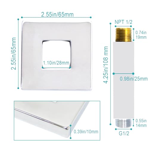 Enga Brass 3 Inch Ceiling Mount Shower Arm with Flange, Chrome - color: Chrome, style: 3 Inch