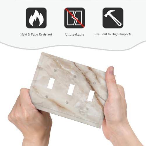 Beige Marble Pattern Light Switch Cover Modern Wall Plate Decorative 3 Gang Triple Toggle Switch Plates Electrical Outlet Faceplate for Bathroom Kitchen Bedroom 6.7" x 4.8" - size: 3 Gang Triple Toggle