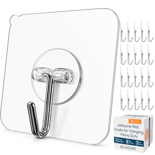 GLUIT Adhesive Wall Hooks for Hanging Heavy Duty No Drill, 22 lbs, 20 pcs - size: Medium, 20 pcs