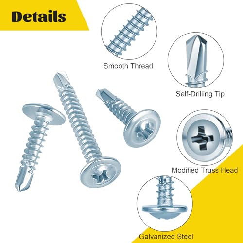 175PCS Self Tapping Screws Assortment Kit, #8 x 1/2'', 3/4'', 1-1/4'', 1'', 2'' Modified Truss Head Sheet Metal Screws,Self Drilling Screw for Metal Wood Plastic,Galvanized Steel - size: 175pcs #8 Blue