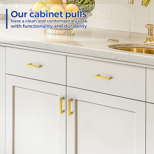 JOY DECOR Gold Cabinet Handles Square Cabinet Pulls, 3 Inch CC, 10 Pack - size: 3 Inch Hole Center