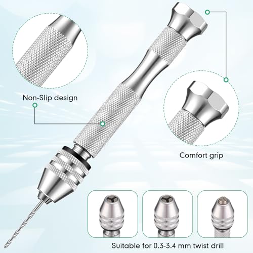 Mudder 57 Pcs Micro Drill Bits & Pin Vise Set 0.1-3mm, Silver - color: Silver