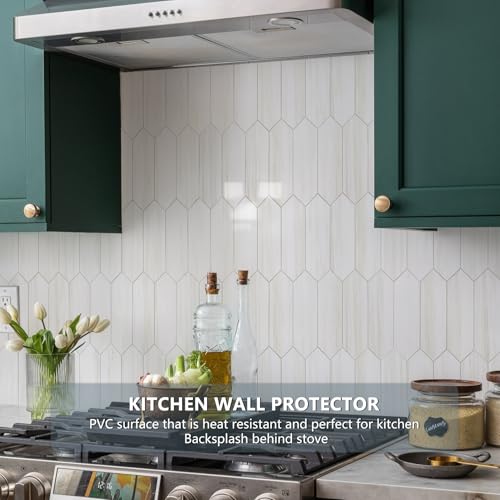 Vamos Tile Glossy Dolomite White Backsplash Tile Peel and Stick, 12.8 x 12.8 Inch 10 Sheets Long Hexagon PVC Self Adhesive Mosaic Wall Tiles Stick on Backsplash for Kitchen and Bathroom - color: Glossy Dolomite White