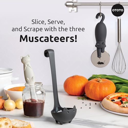 OTOTO Muscateers Bundle of Mary Cat, Katie, Kitty - Jar Scraper Spatula, Soup Ladle, Pizza Cutter - Cute Kitchen Accessories, Spooky Gothic Cat Gifts for Women, Kitchen Gifts, Halloween Gifts - color: Muscateers Bundle