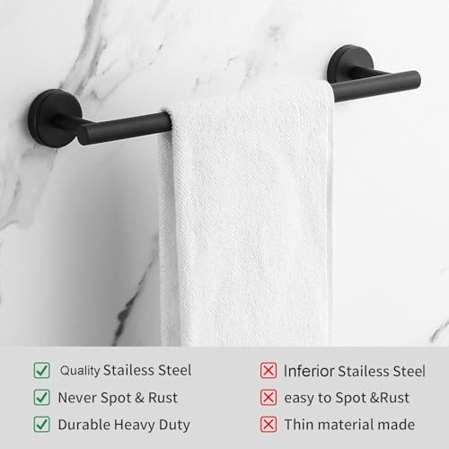 Bathroom Hardware Set Matte Black, 10 Pieces Bathroom Accessories Set Includes Includes 2 Packs 24 Inch Towel Bar, Towel Ring, Toilet Holder and 4 Packs Towel Hooks - color: Black-10pcs-24inch