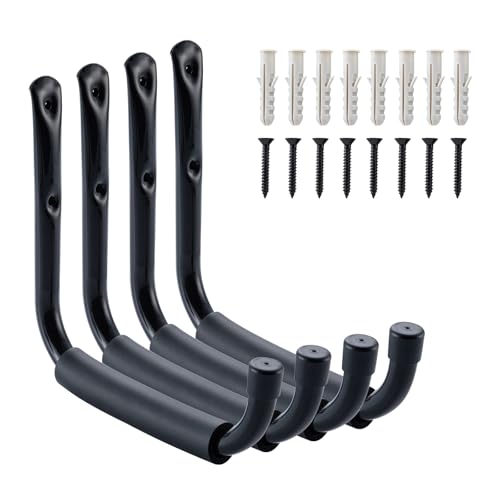 Garage Hooks, 9 Inch Heavy Duty J Wall Hooks, 50 Lb, Black, 4 Pack - size: 9 in