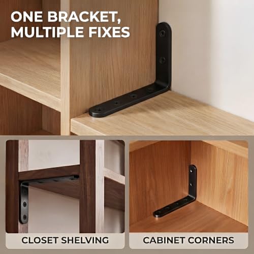 25Pcs Black Angle Brackets 3”x 5” Heavy Duty Corner Bracket 3MM for Wood | 3MM Thick Metal Corner Brackets 90 Degree Joint Hardware 5in Mounting Bracket for Wooden Furniture Cabinet Chair Bookshelf - size: Black-3x5 Inch