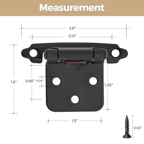 4 Pack 2 Pair Black Cabinet Hinges, 1/2" Overlay Semi-Concealed Hinges - color: Black, size: 1/2" Overlay