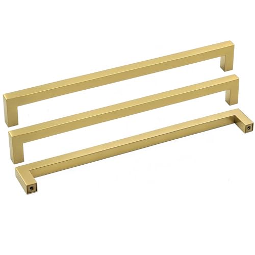 Goldenwarm 10 Pack 11-1/3 Inch Gold Cabinet Handles Brushed Cabinet Pulls - color: Gold, size: 11-1/3in Hole Centers