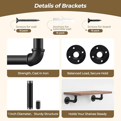 Industrial L Pipe Shelf Brackets for 9-18 in Depth Wood Heavy-Duty 3/4" Iron,Wall Mount Floating Shelf Bracket L Metal Pipe Shelving Brackets for Wood-Black DIY Pipe Shelves(8.5*3.1 Inch 4 Pack) - size: 8.4 inch 4 pack (for 9-18 inch depth board), style: