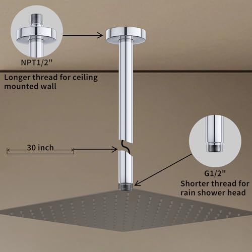 Chrome 30 Inches Ceiling Mount Round Shower Arm With Flange Straight Extender Extension Pipe Replacement Rain Shower Head Straight For Fixed - color: Chrome
