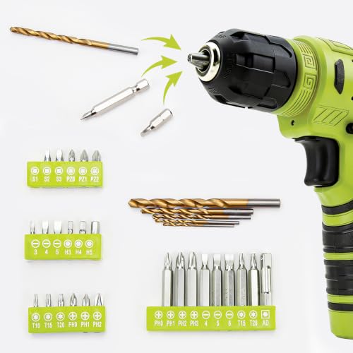 CARTMAN 150PCS 8V Cordless Drill Hand Tool Set, Green Household Repair Kit - color: Green