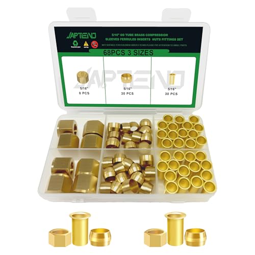 68pcs 5/16" Brass Compression Sleeves Ferrules Inserts Nuts Kit - color: 68PCS 5/16"