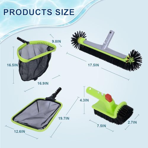 Sepetrel Deluxe Swimming Pool Cleaning Kit Including Professional Leaf Skimmer Net,Half-Depth Fine Mesh Net,17.5" Pool Brush Head & Hand Scrub Brush(NO Pole) - size: Deluxe Cleaning Kit