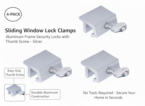 4PCS Aluminum Sliding Window Locks – Security Locks for Metal Horizontal Sliding Windows (Pack of 4)