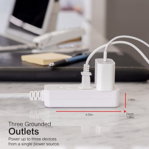 GE 3-Outlet Power Strip Surge Protector, 8 Ft Braided Extension Cord - size: 8 Ft