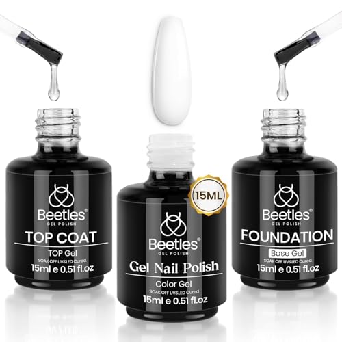 Beetles 3Pcs 15 ml White Gel Nail Polish with Gel Base and Top Coat Set - color: A-White-3