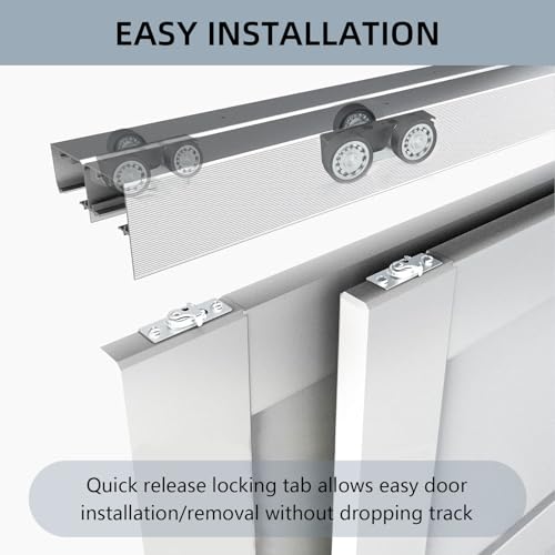 JUBEST 8FT/96" Bypass Door Hardware,Heavy Duty Aluminum Sliding Closet Door Hardware Set with Finger Pulls for 4 Doors System,Sturdiness and Smoothly,Easy to Insatll,Silver - size: 8 feet for 4 doors