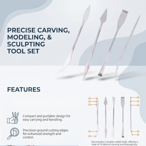HEEPDD Stainless Steel Clay Sculpting Tools, 5 Piece Double Ended Set