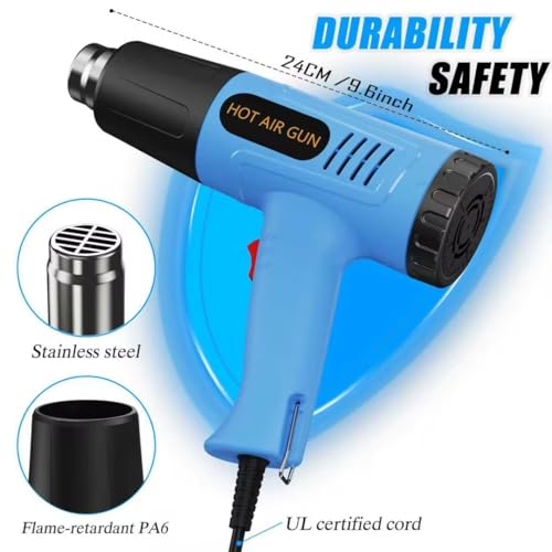 Heat Gun, 900W Hot Air Gun with 2 Temp Settings 572 & 1112°F, Overload Protection, 4 Nozzles, 5FT Cord, Heat Shrink Gun for Crafts, Resin, Vinyl Wrap, Soldering & Phone Repair