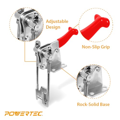 POWERTEC 4PK Toggle Clamp, 1980 lbs Holding Capacity, 40344 Adjustable 90 Degree Vertical U Bolt Latch w/Antislip Hand Grip for Woodworking Jigs & Fixtures, Smoker, Tire Carrier, Tool Box (20324-P4) - style: 40344, 4PK