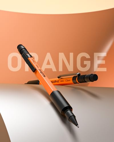 Nicpro 3 PCS 1.3 mm Mechanical Pencils Set with 66 Lead Refill, 3 Eraser - style: 3 Pack (Orange)