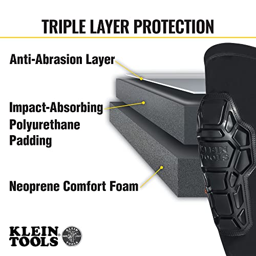 Klein Tools 60511 Knee Pad, Heavy Duty Padded Knee Sleeves, Breathable Mesh Back, Elastic Cuff with Slip-Resistant Silicone, Black, M/L - size: M/L