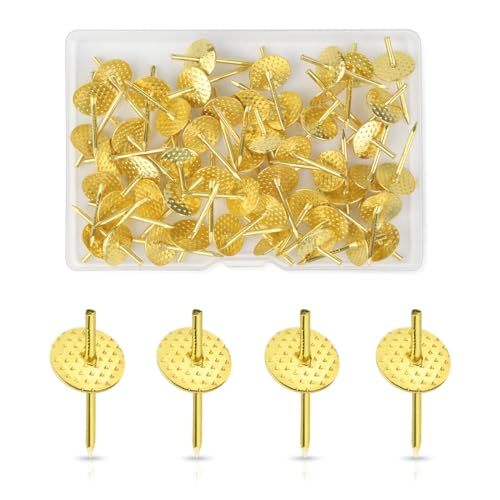 50 Pcs Picture Frame Hangers Kit Picture Hanging Tacks Picture Hangers for Drywall Wooden One Step Picture Hangers Nails for Mirror Photo Clock Iron Alloy Nail Hooks Plaster Picture Hanging Kit (Gold)
