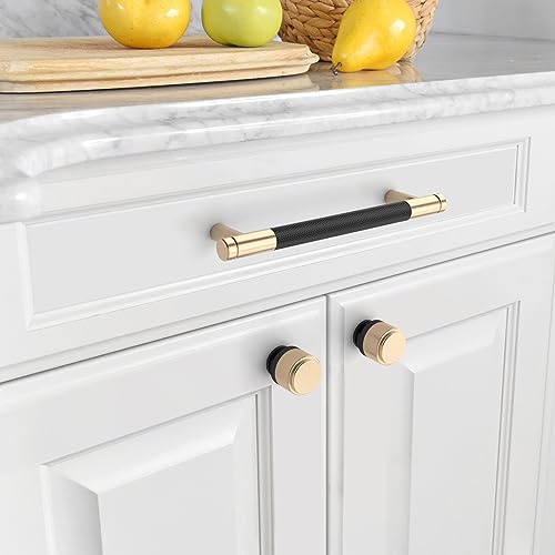 Asidrama 10 Pack Matte Black and Gold Kitchen Cabinet Knobs Knurled Dresser Knobs Black and Gold Drawer Knobs Cabinet Hardware Zinc Knobs for Dresser Drawers - color: Black-Gold, style: 10 Pack