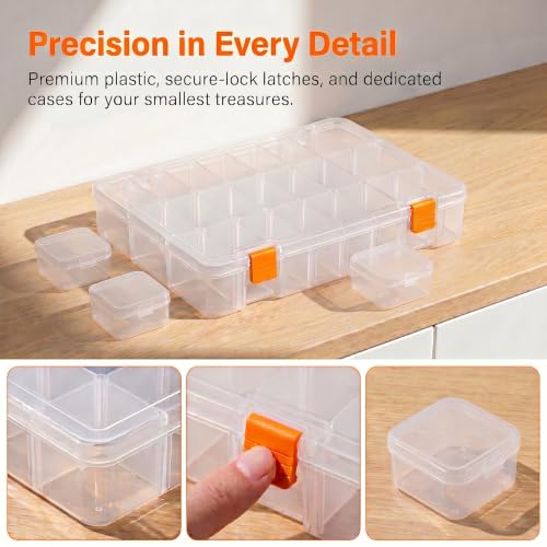24 Grids Bead Organizer with Adjustable Dividers, 1.14"x1.85" Each Grid, Plus 3 Mini Storage Box for Jewelry, Fishing Hooks, Arts & Crafts, Office Supplies - color: Clear-L