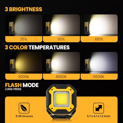 Rechargeable Magnetic Work Light for Repair Mechanic, 6000mAh 2Pack - color: Yellow