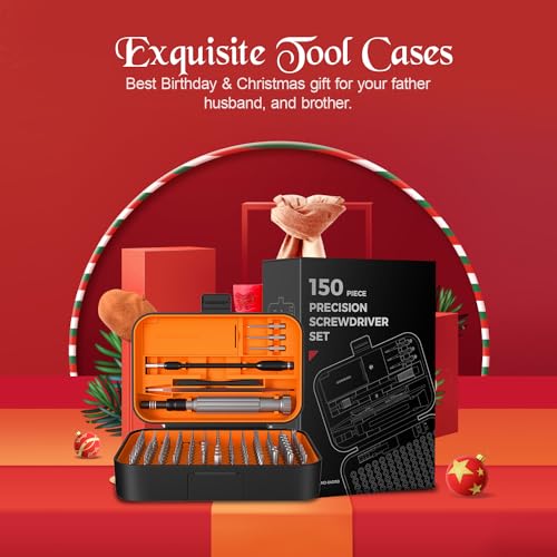 Precision Screwdriver Set, SOONAN 150 in 1 Electronics Tool Kit with 120 Bits Magnetic Screwdriver Set & 30-bit Repair Tool for Computer Phone Watch Camera Laptop, Orange - size: 150-IN-Orange