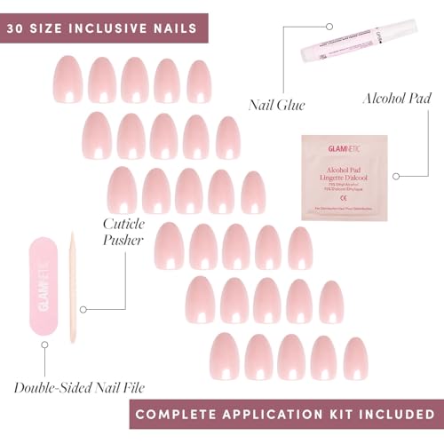 Glamnetic Press On Nails - Short Oval, Glazed Fake Nails 30 Pc Full Kit - color: 2G - Pinch Me