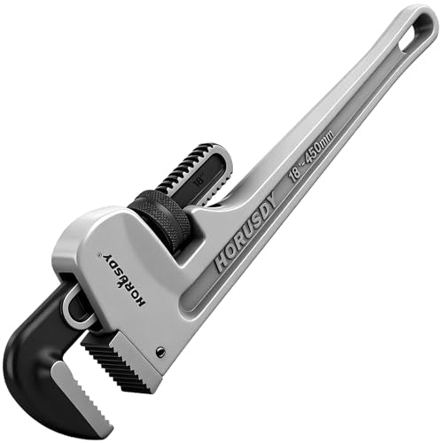 HORUSDY 18-Inch Pipe Wrench, Aluminum Heavy-Duty Adjustable Plumbing Wrench, 450mm, 1/2"–2" Pipe Capacity, Strong Grip & Durable, Lightweight Gray for Professionals & DIY - style: 18" Lightweight Aluminum