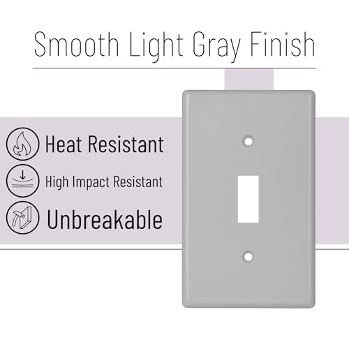 Bates- Light Switch Plates, 10 Pack, Light Gray, Light Switch Cover Plate, Single Switch Plate Cover - color: Light Gray, size: 10 Pack, Standard-Size