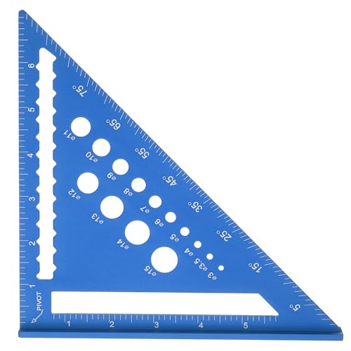 HARFINGTON Metal Square Ruler 7" Aluminum Alloy Carpenter Square Imperial Woodworking Rafter Square Precision Scribing Tools with Rafter Conversion Table for Measuring and Marking, Blue - color: Blue, style: Imperial