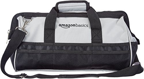 Amazon Basics Durable Wear-Resistant Tool Storage Bag with Adjustable Shoulder Strap,Portable Tool Organizer,16 in,Black & Grey,(Pack of 8) - size: Large Standard Bag (Pack of 8)