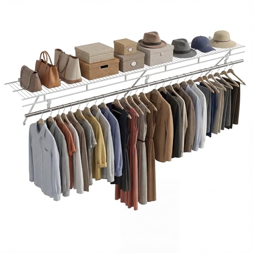 COSTWAY Closet Shelves Wall Mounted, Ventilated Shelf with Hanging Rod | Metal Wire Shelving Kit, Wire Wall Shelf for Laundry Room, Bedroom, Home, Mounting Accessories Included (6 ft x 12 in) - size: 6 ft x 12 in