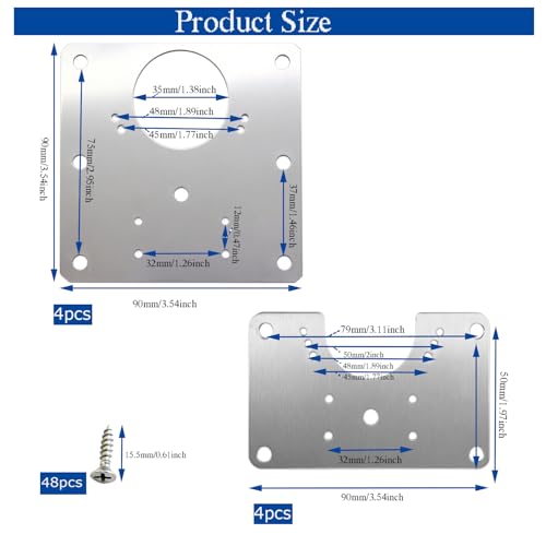 8 PCS Cabinet Hinge Repair Plate, Stainless Steel Hinge Replacement Kit, Stainless Steel Door Hinge Plate, Hinges Repair Board, Cabinet Fixing Plate Bracket with Mounting Screws for Kitchen Cabinet