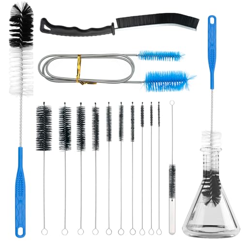13Pcs Glass Cleaning Kit Tube Pipe Cleaners Straw Cleaner Brush - Reusable Handles Extra Long Bottle Brush & for Glass Water Stan-Ley Mugs (40,30,20 oz), for Sippy Cup, Water Bottle, Tubes Drains
