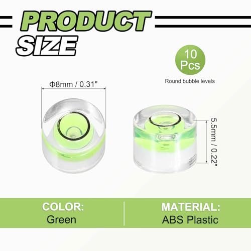10pcs Round Bubble Level 8x5.5mm - Mini Circular Bullseye Spirit Levels Measuring Layout Tools for Leveling Camera/Tripod/Telescope/Workshop/Turntable/Pictures Frame, Green - color: Green, size: 8x5.5mm